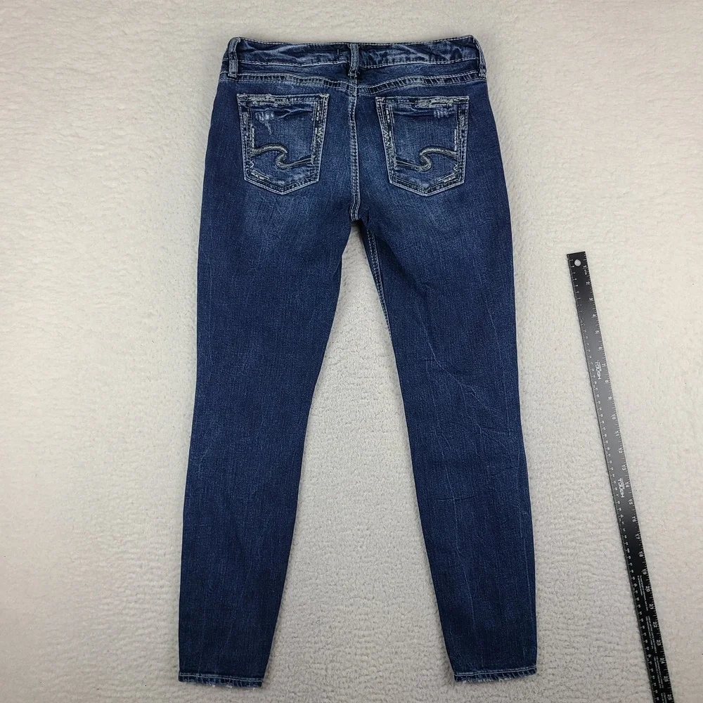 Silver Jeans Womens 28x29 Blue Elyse Skinny Distress Dark Wash Denim